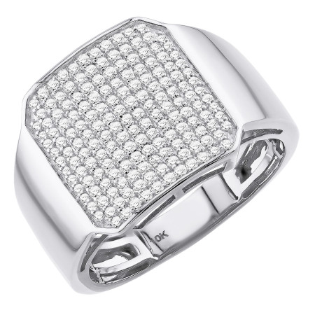 Men's 10K Gold Diamond Pinky Ring | Pave Set | Square Design | 0.85ct in White color  407198