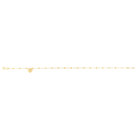 10.1mm Gold Dangle Heart and Bead Station Anklet for Men & Women | 14K Yellow Gold | Spring Ring Clasp HD5185