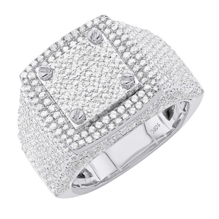Bold 10K Gold Round Cut Diamond Pinky Ring for Men | Square Design | 2ct in White color  407201