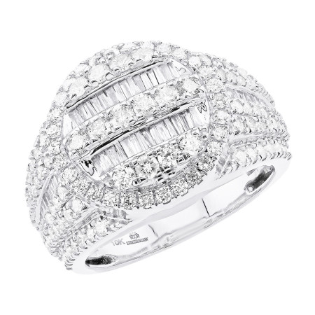 Men's 10K Gold Round Baguette Diamond Pinky Ring | Prong Channel Set | 3ct in White color  407205