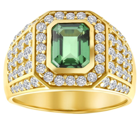 10k or 14k Yellow Gold 4 1/2Ct Lab Grown Emerald and Round Diamond Ring l 4.5ct l G, VS for Men in Yellow color  HD3362