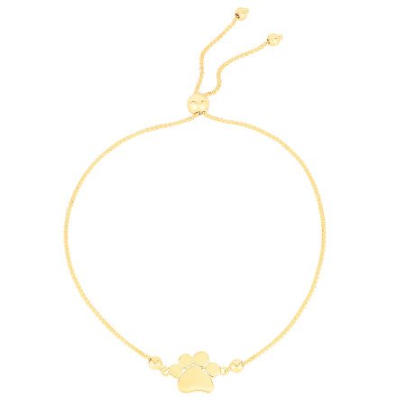 10mm Paw Print Friendship Bracelet for Women | 14K Yellow Gold | Draw String Clasp HD5157