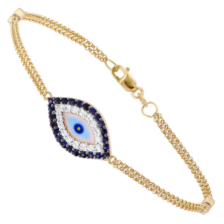 14K Blue Sapphire and Diamond Evil Eye Bracelet .13ct 800735