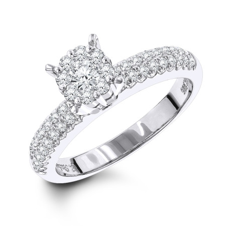 14K Gold Ladies Diamond Cluster Ring 0.72ct in White color  890333