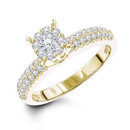 14K Gold Ladies Diamond Cluster Ring 0.72ct in Yellow color  890333