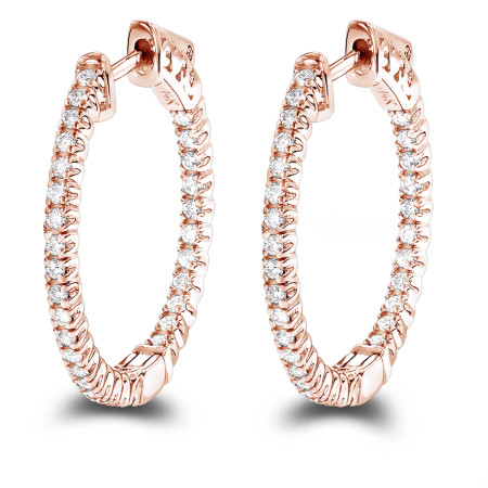 14K Gold 1 inch Inside Out Diamond Hoop Earrings 0.6ct by Luxurman in Rose color 802825