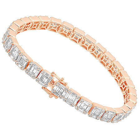 14K Gold Baguette and Round Diamond Tennis Bracelet for Women 9ct in Rose color 804078