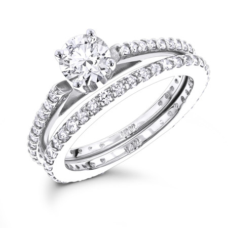 14K Gold Handmade Diamond Engagement Ring Set 1.19ct in White color  