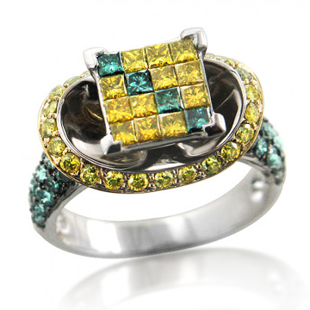 Unique 14k White Gold Yellow and Blue Diam... 203712
