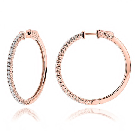 14K Gold Diamond Hoop Earrings 1.2ct in Rose color 890378