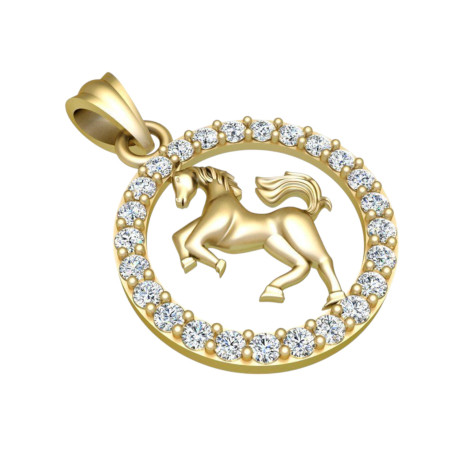 Women's 14K Yellow Gold Snake Diamond Medallion Pendant Round