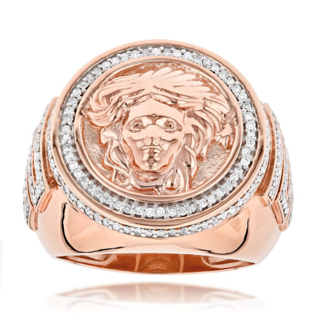 10K or 14K Gold Diamond Men's Versace Style Ring 1.88ct Medusa in Rose color 204037