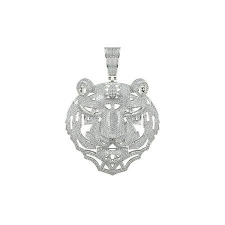 Bold 14K Gold Diamond Tiger Head Pendant for Men 8.13ct in White color  HD0679