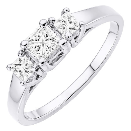 14K Gold Diamond Three Stone Engagement Ring 0.64ct 006725