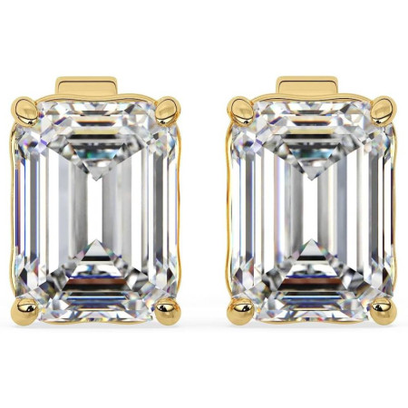 14K Gold Emerald Shape Lab-Grown Diamond Stud Earrings 4 Prong Push Back 1-10 Carats in Yellow color  A00005