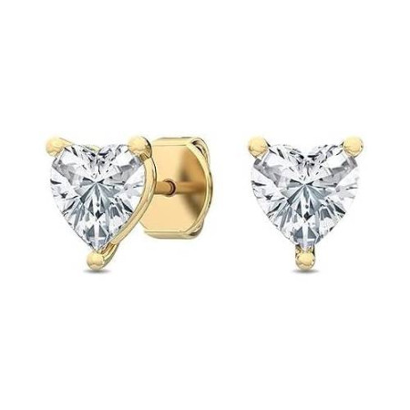 14K Gold Heart Shape Lab-Grown Diamond Stud Earrings 4 Prong Push Back 1-10 Carats in Yellow color  A00010