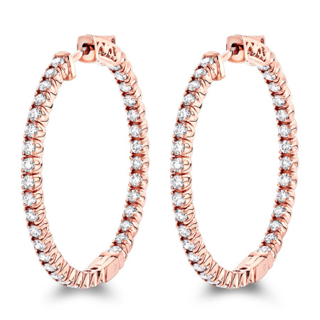 14K Gold Inside Out Diamond Hoop Earrings for Women by Luxurman 2.1ct in Rose color 802820