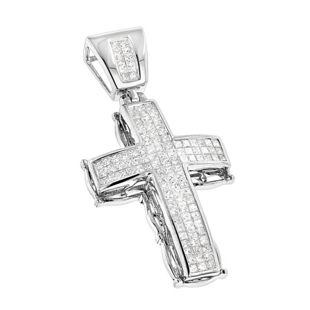 14K Gold Men's Cross Pendant with Princess Diamonds 2.25ct 204165