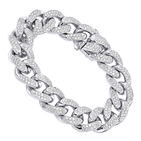 10K or 14K Gold Miami Cuban Link Chain Diamond Bracelet for Men 11.05ct in White color  