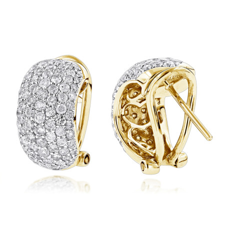 14K Gold Pave Diamond Hoop Earrings 2.5ct 800678