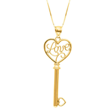 14K Gold Polished Interlocking Women's Hearts Key Pendant HD0228