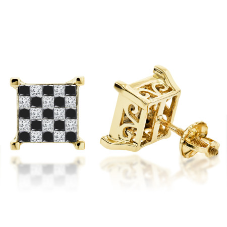 14K Gold Princess Cut Black Diamond Earrings 1.31ct in Yellow color  204623