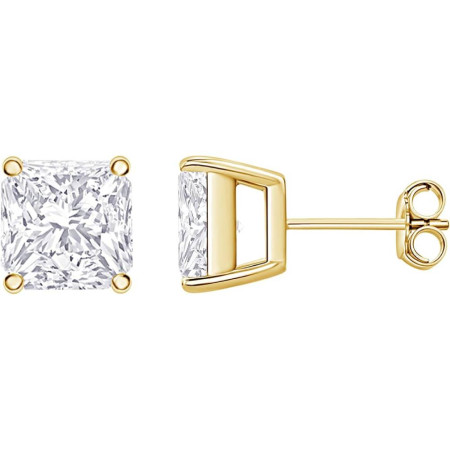 14K Gold Princess Shape Lab-Grown Diamond Stud Earrings 4 Prong Push Back 1-10 Carats in Yellow color  A00006