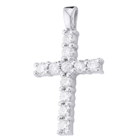 14K Gold Round Diamond Cross Pendant 1.32ct 11 Diamonds 008751