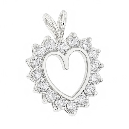 14k Gold Round Diamond Heart Pendant for Women 2.4ct Open Heart Design in White color  