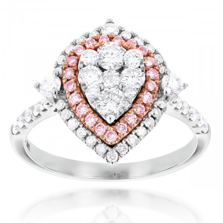 Unique 14K Gold White Pink Diamond Pear Shape Ring for Women Cluster Design 802705