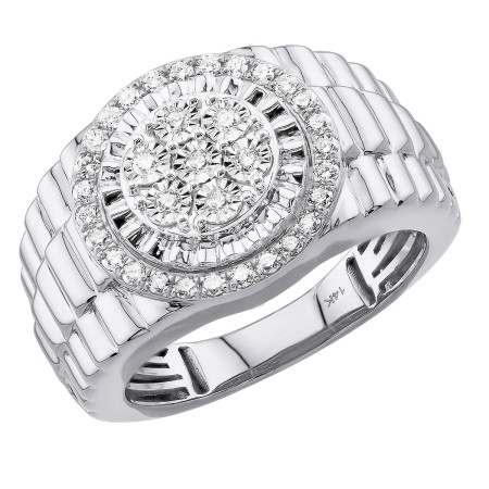 Men's 14K Gold Diamond Ring Rolex Style | Cluster Set | 0.5ct in White color  407200