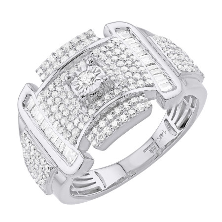 Bold 14K Gold Pinky Ring for Men | Round Baguette Cut Diamonds | 1.1ct in White color  407202