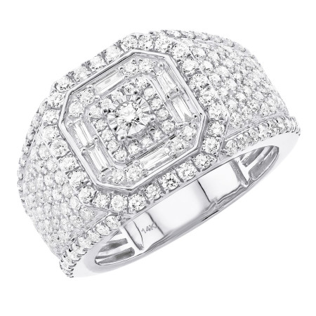 Unique Baguette Round Cut Diamond Pinky Ring for Men | 14K Gold | Halo Set | 2.5ct in White color  407203