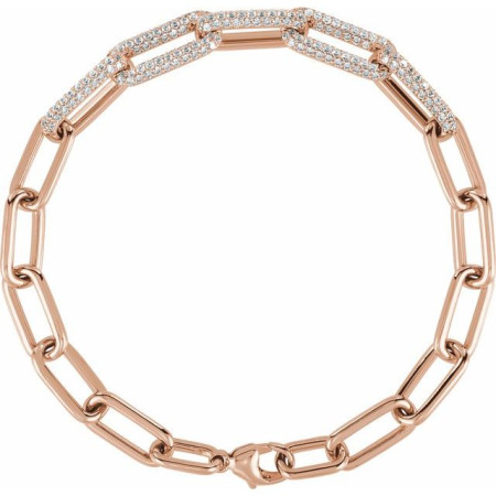 14K Rose Gold 1 1/2 CTW Lab-Grown Diamond Paperclip-Style 7in Bracelet in Rose color STC0003