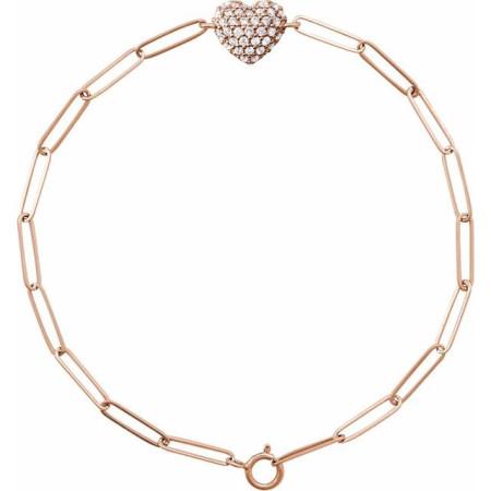 14K Rose Gold 1/3 CTW Natural Diamond Heart & Paperclip-Style 7in Bracelet in Rose color STC0005