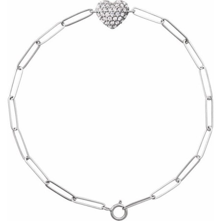 14K Rose Gold 1/3 CTW Natural Diamond Heart & Paperclip-Style 7in Bracelet in White color  STC0005