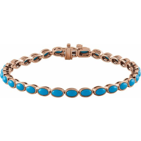 14K Rose Gold Natural Turquoise Tennis 7in Bracelet STC0004