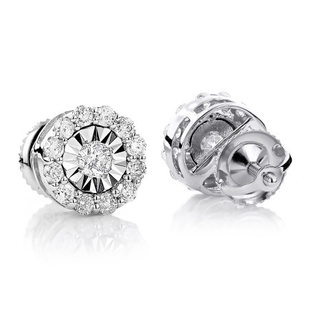 14K Gold Halo Round Diamond Stud Earrings 0.59ct 3 Carat Studs Look (front view) 800971