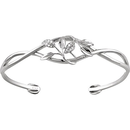 14K White Gold .05 CTW Natural Diamond Floral Cuff 6in Bracelet in White color  STC0049
