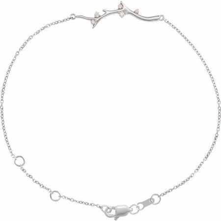 14K White Gold .06 CTW Natural Diamond Branch Bar 6 1/2-7 1/2in Bracelet STC0022
