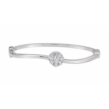 14K White Gold 1 CTW Natural Diamond Cluster Bangle 6 1/2in Bracelet