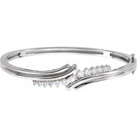 14K White Gold 1/2 CTW Natural Diamond Bangle 7 1/2in Bracelet
