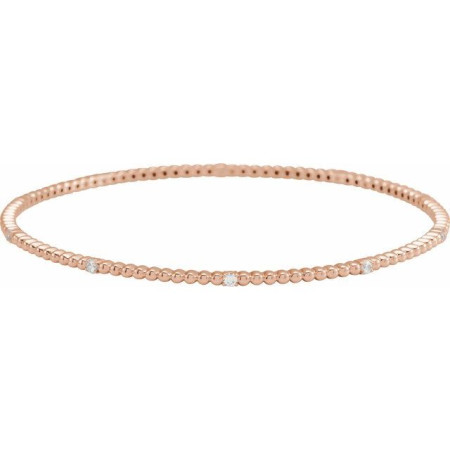 14K White Gold 1/3 CTW Natural Diamond Beaded Bangle 7 3/4in Bracelet in Rose color STC0021