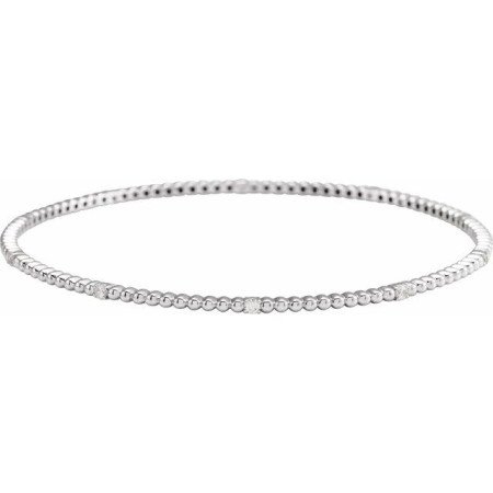 14K White Gold 1/3 CTW Natural Diamond Beaded Bangle 7 3/4in Bracelet in White color  STC0021
