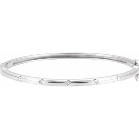 14K White Gold 1/4 CTW Natural Diamond Bangle 6in Bracelet