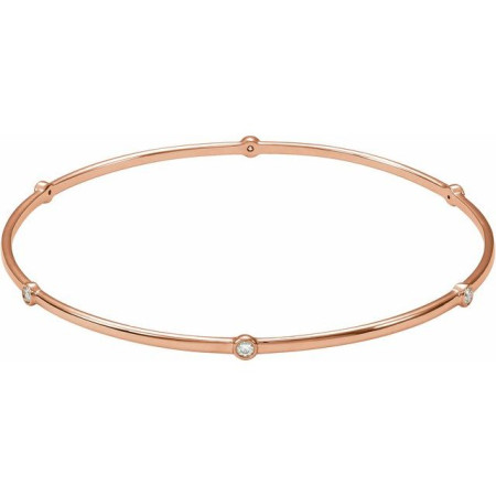 14K White Gold 1/4 CTW Natural Diamond Bezel-Set Bangle 8in Bracelet in Rose color STC0038