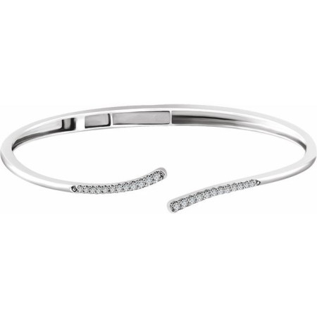 14K White Gold 1/4 CTW Natural Diamond Bypass Hinged Cuff 7in Bracelet in White color  STC0030
