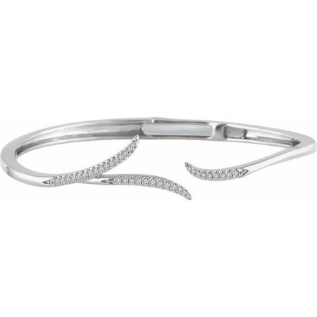 14K White Gold 1/4 CTW Natural Diamond Hinged Cuff 7in Bracelet in White color  STC0028