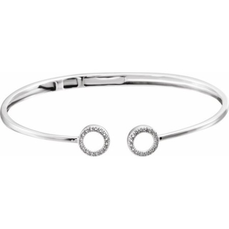 14K White Gold 1/6 CTW Natural Diamond Circle Hinged Cuff 7in Bracelet in White color  STC0040