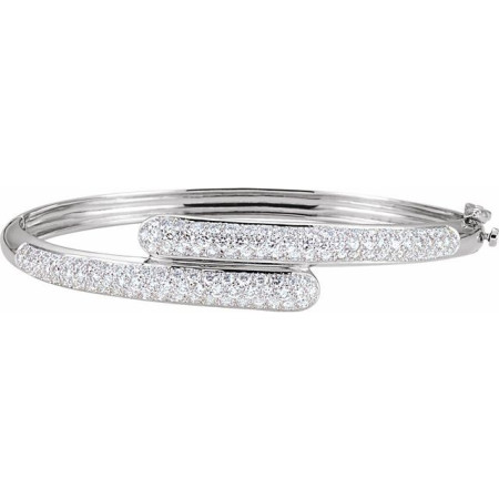 14K White Gold 3 CTW Natural Diamond Bangle 6 1/2in Bracelet